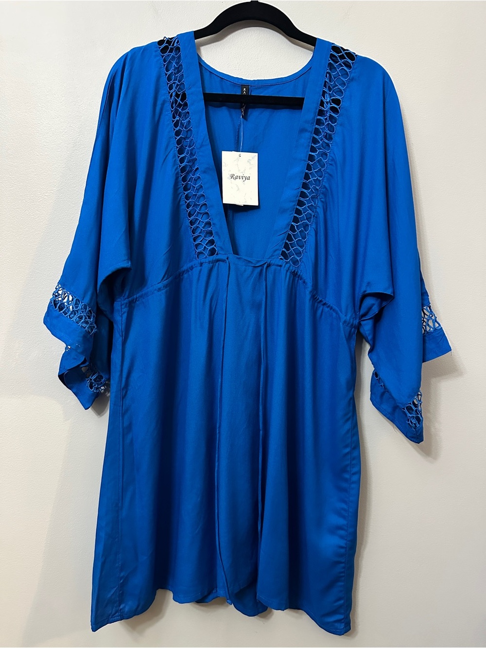 Raviya Lapis Blue Swim Cover Up Dress XL NWT Crochet Lace V-Neck Boho